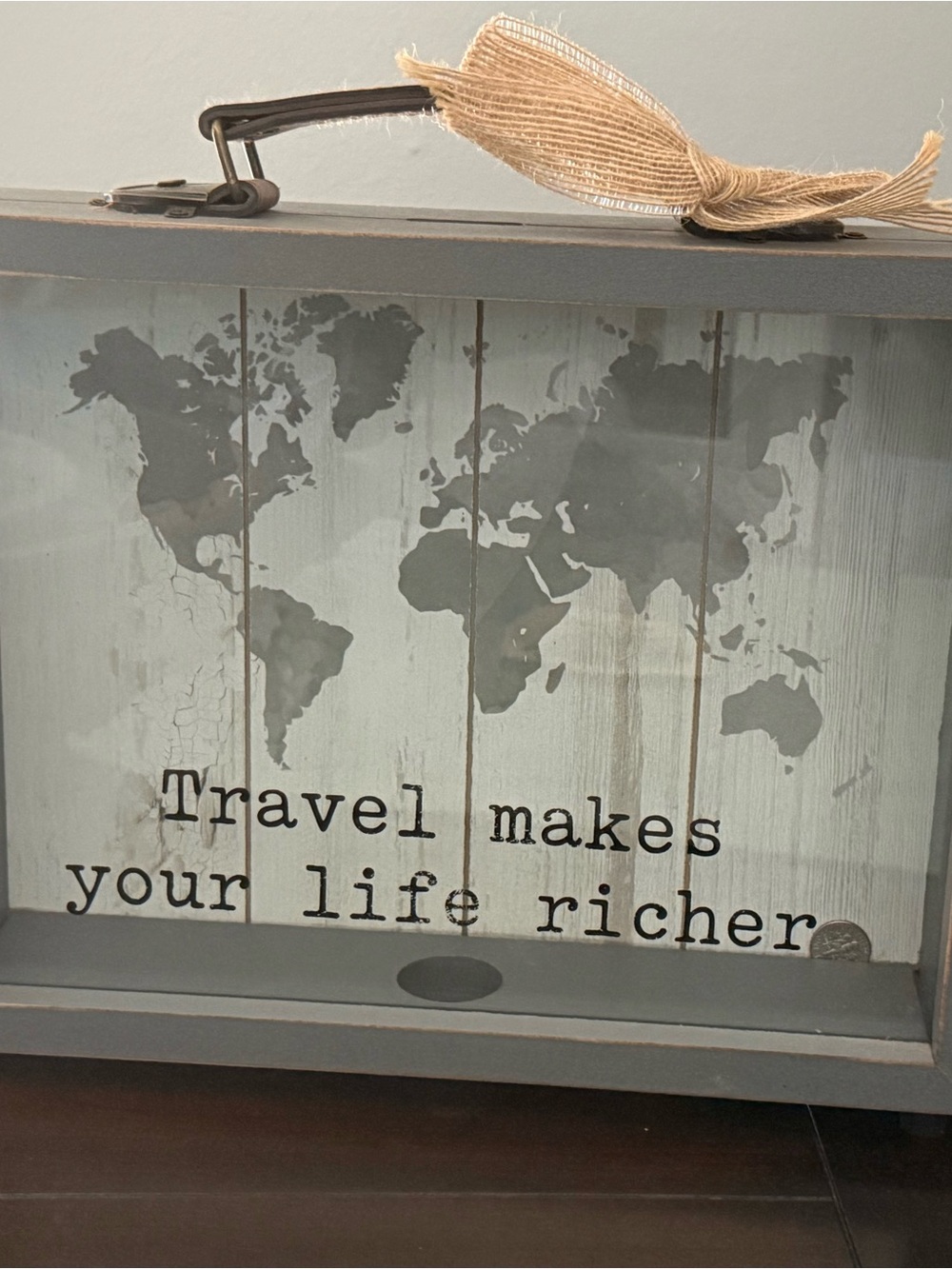 Gray Travel World Map Shadow Box Piggy Bank